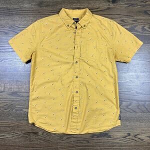 prAna Shirt Mens Medium Yellow Short Sleeve Button Down Slim Fit Micro Print
